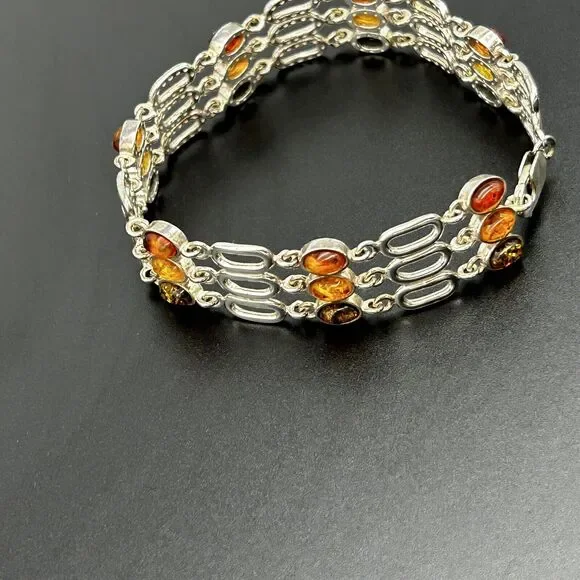 Baltic Amber & Sterling Silver 925 Tri Color Triple Strand Bracelet 7.5in - Picture 5 of 13